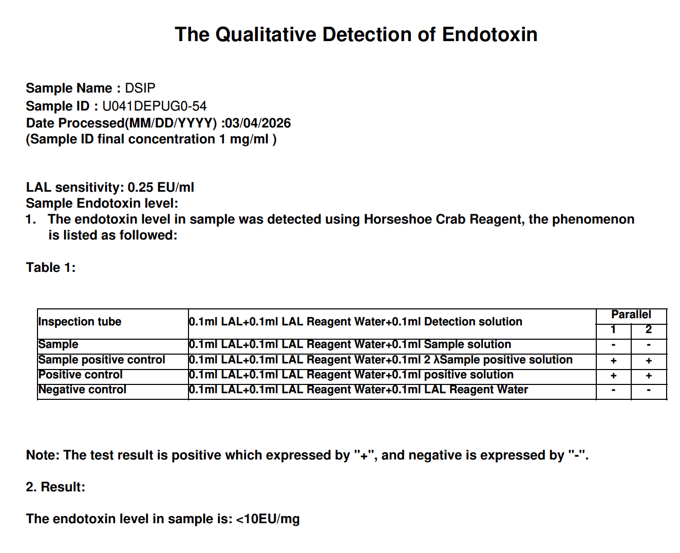 DSIP Endotoxin Report