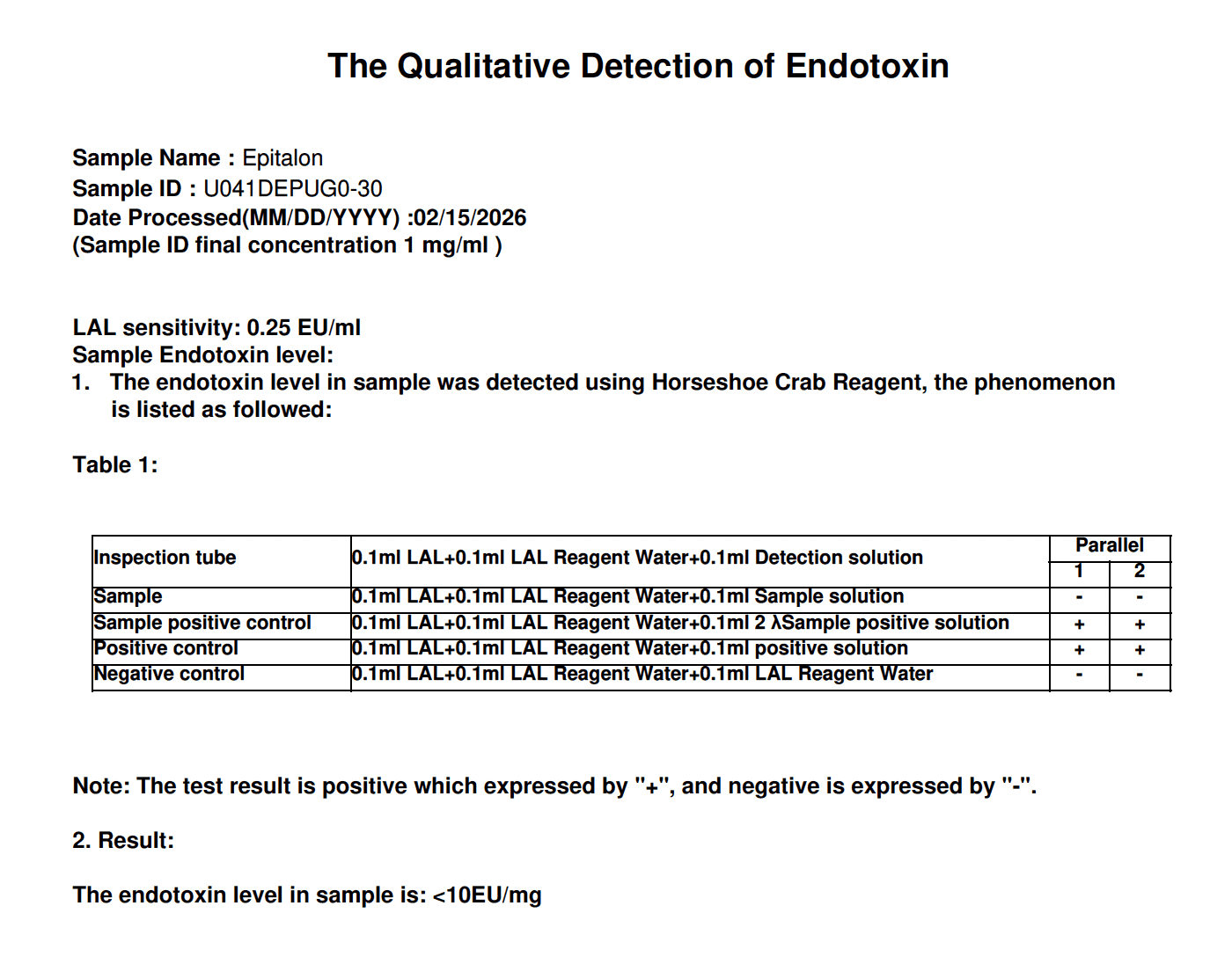Epitalon Endotoxin Report